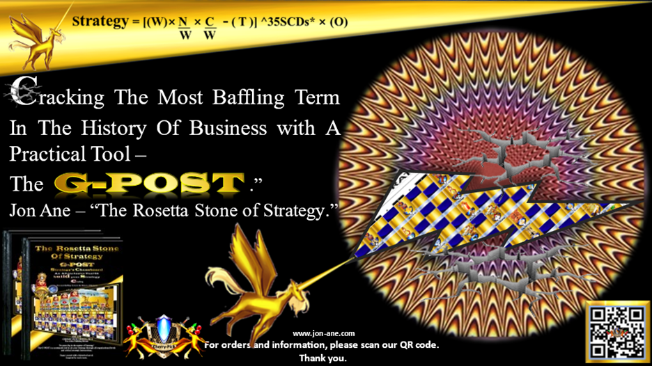G-POST STRATEGY TOOL – strategy – Cracking The Most Baffling Term In The History Of Business with A Practical Tool – The G-POST .” Jon Ane, The Rosetta Stone of Strategy.